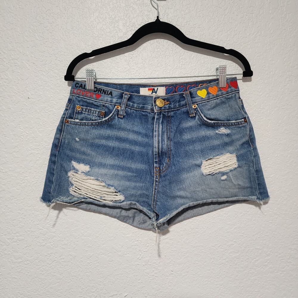 Aviator Nation High Rise Distressed Demin Short California Lover Size 28